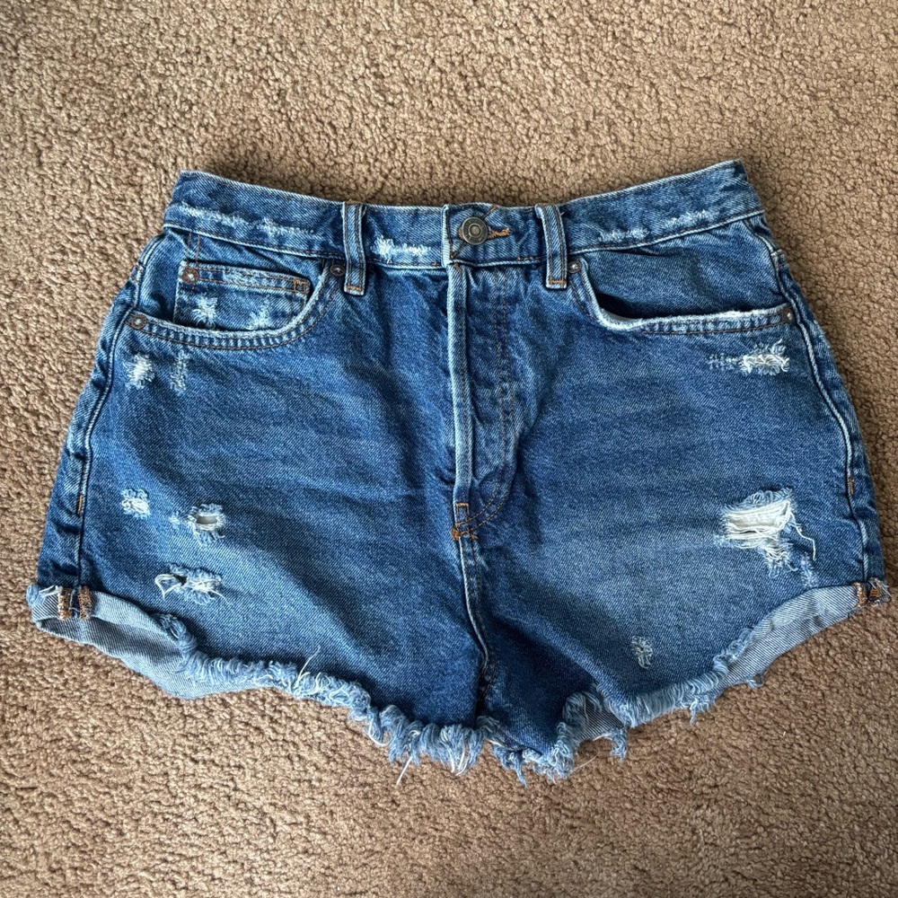 Size 28 We The Free Blue Distressed Jean Shorts